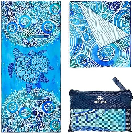 Elite Trend Microfiber Beach Towel for Adults with Bag - Extra Large 78x35 inch Lightweight Sand Free Quick Dry Towel for Travel, Swimming, Yoga, Camping (Sea Turtle) - Product Image