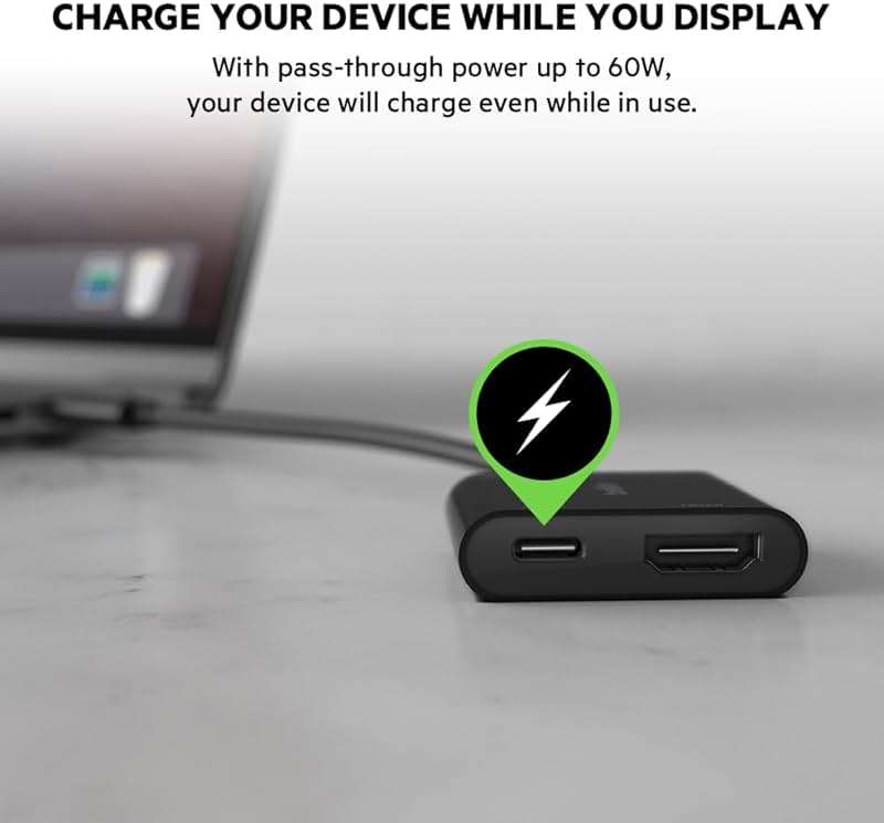 Belkin USB C to HDMI Adapter + USBC Charging Port to Charge While You Display, Supports 4K UHD Video, Passthrough Power up to 60W for Connected Devices, Compatible with MacBook, iPad, Windows - Image 3