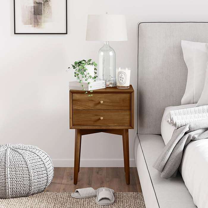 Nathan James 32704 Harper Mid-Century Oak Wood Nightstand with 2-Drawers, Small Side End Table with Storage, Brown - Image 3