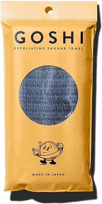 GOSHI Exfoliating Shower Towel - Long Body Scrubber for Back Acne, KP & Smooth Skin - Durable Rip-Resistant Weave, Quick-Dry Nylon Washcloth - Ethically Crafted in Gunma, Japan - Grey - Product Image