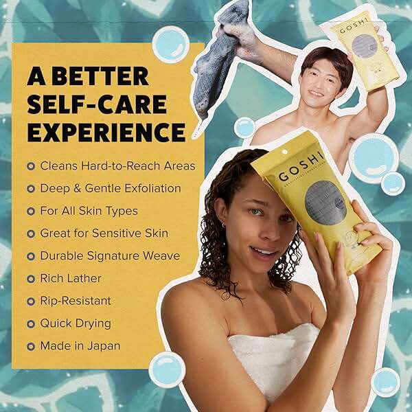 GOSHI Exfoliating Shower Towel - Long Body Scrubber for Back Acne, KP & Smooth Skin - Durable Rip-Resistant Weave, Quick-Dry Nylon Washcloth - Ethically Crafted in Gunma, Japan - Grey - Image 3
