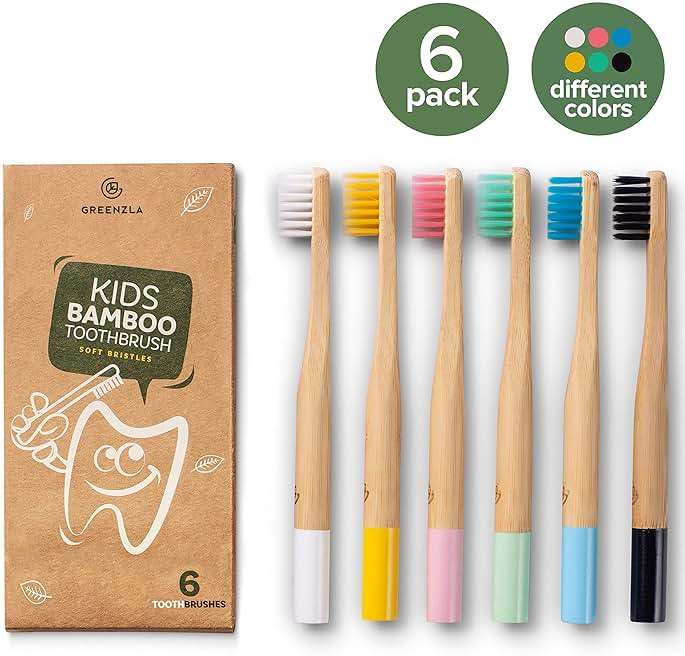 GREENZLA Kids Bamboo Toothbrushes, Natural Toothbrush Set, Soft Bristles, Durable Charcoal Wooden Brushes, Compostable Design for Toddlers and Children, 6 Pack - Image 4