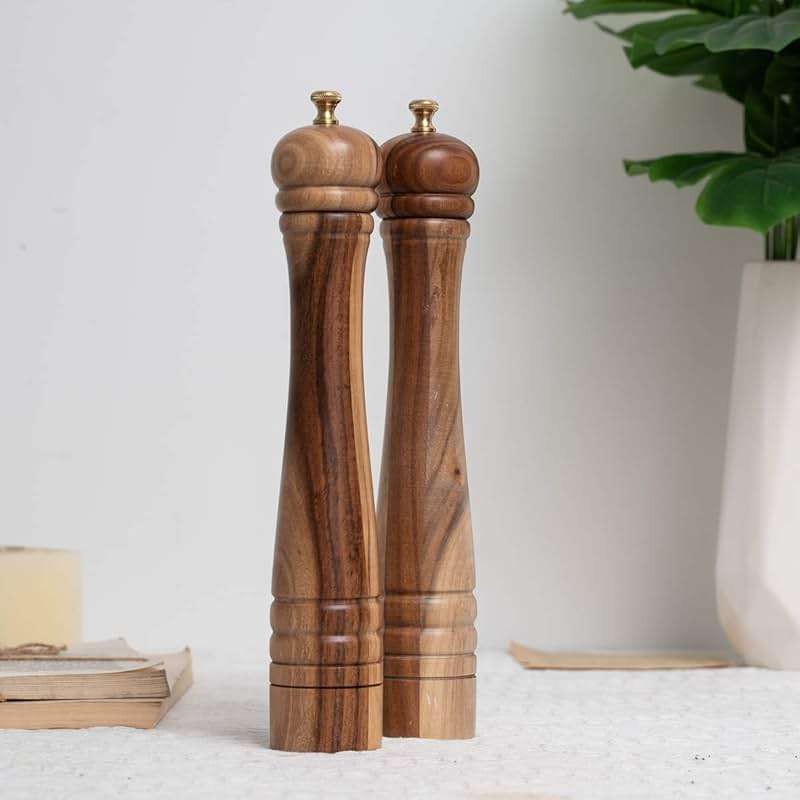 DeroTeno Salt and Pepper Mill Set, Pepper Grinder with Adjustable Stainless Steel Grinder, Salt Grinder with Ceramic Grinder, Acacia Wood, Height 30 cm / 12 inch - Image 7