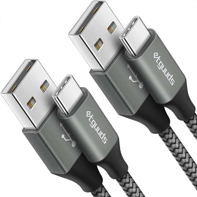 etguuds USB to USB C Cable 3ft, 2-Pack USB A to Type C Charger Cord Fast Charging for Samsung Galaxy A17 A16 A15 A26 A36 A56, S25 S24 S23 S22 S21 S20 S10 Note 20, for iPhone 17 16 15, Moto, Gray - Image 1