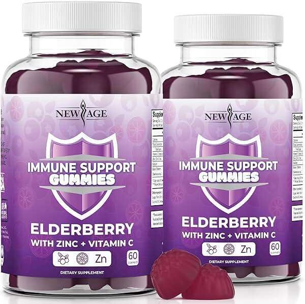 NEW AGE Immune System Support Gummies - Sambucus Black Elderberry Gummies with Vitamin C and Zinc (120 Count (Pack of 2)) - Image 1