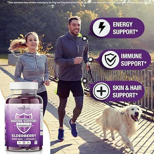 NEW AGE Immune System Support Gummies - Sambucus Black Elderberry Gummies with Vitamin C and Zinc (120 Count (Pack of 2)) - Image 3
