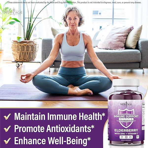 NEW AGE Immune System Support Gummies - Sambucus Black Elderberry Gummies with Vitamin C and Zinc (120 Count (Pack of 2)) - Image 4