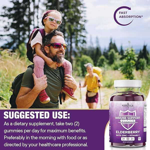 NEW AGE Immune System Support Gummies - Sambucus Black Elderberry Gummies with Vitamin C and Zinc (120 Count (Pack of 2)) - Image 6