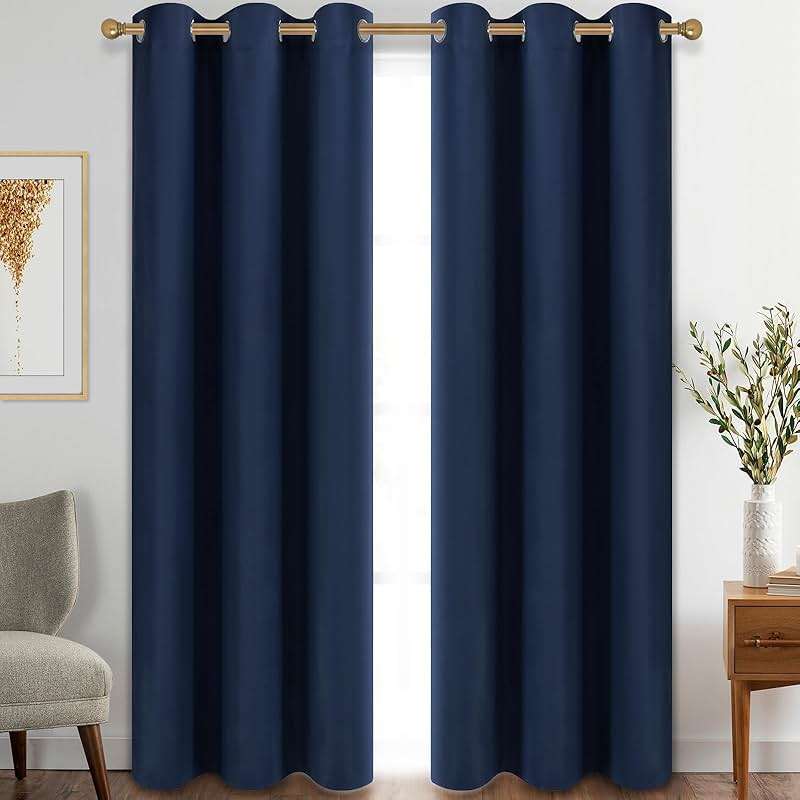 Diraysid Blackout Curtains for Bedroom Grommet Thermal Insulated Room Darkening Curtains (42 x 84 Inch, 2 Panels, Navy Blue) - Image 1