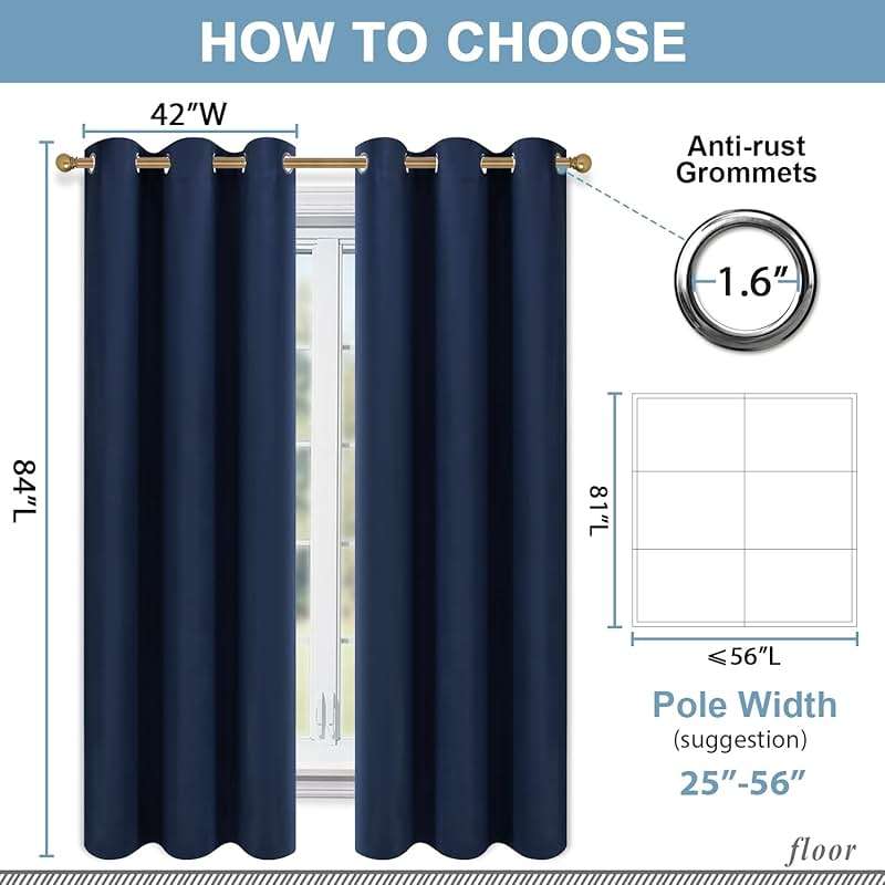 Diraysid Blackout Curtains for Bedroom Grommet Thermal Insulated Room Darkening Curtains (42 x 84 Inch, 2 Panels, Navy Blue) - Image 2