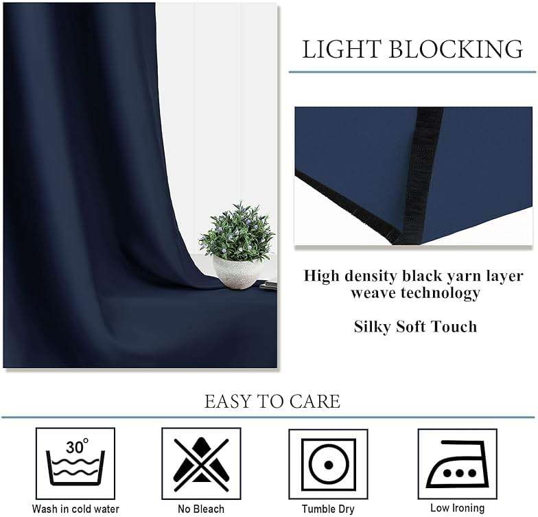 Diraysid Blackout Curtains for Bedroom Grommet Thermal Insulated Room Darkening Curtains (42 x 84 Inch, 2 Panels, Navy Blue) - Image 8