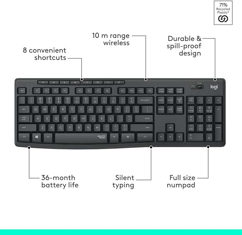 Logitech MK295 Wireless Mouse & Keyboard Combo with SilentTouch Technology, Full Numpad, Advanced Optical Tracking, Lag-Free Wireless, 90% Less Noise - Graphite - Image 7