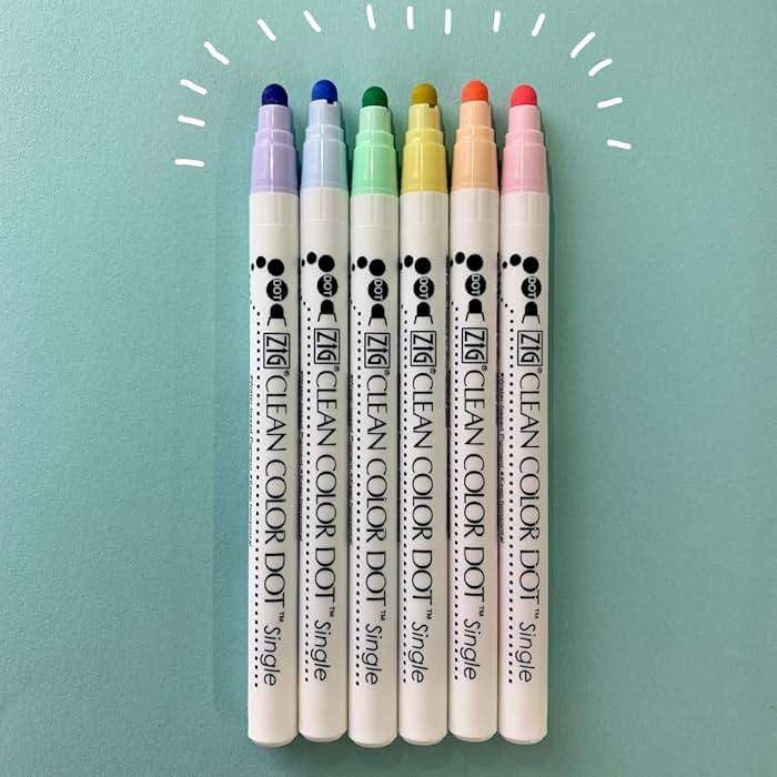 Kuretake CLEAN COLOR DOT Single Mild 6 colors set, Flexible dot tip marker, for Journals, Crafts, Illustration, Lettering, Planners, Made in Japan - Image 2
