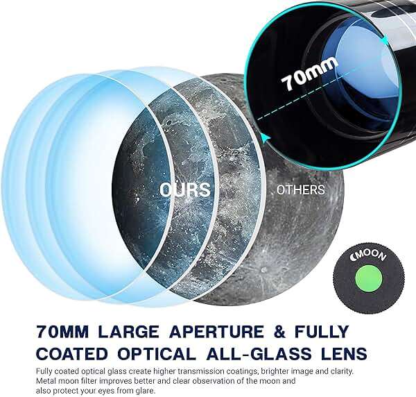 ESSLNB Telescope for Adults, 70mm Aperture Refractor Telescopes (15X-180X) for Astronomy Beginners, Portable Travel Telescope with Phone Adapter & Adjustable Tripod - Image 4
