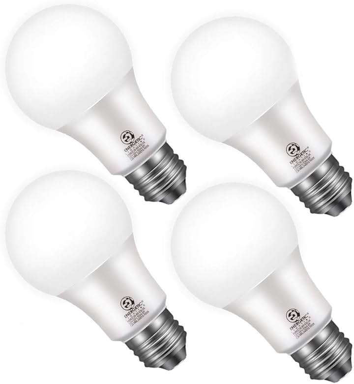 Energetic 4-Pack Dusk to Dawn LED Outdoor Light Bulb, 60 Watt Equivalent(6W), 800LM, Daylight 5000K, E26 Base, Automatic On/Off Sensor Light Bulb for Porch, Hallway, Garage, ETL Listed - Image 1