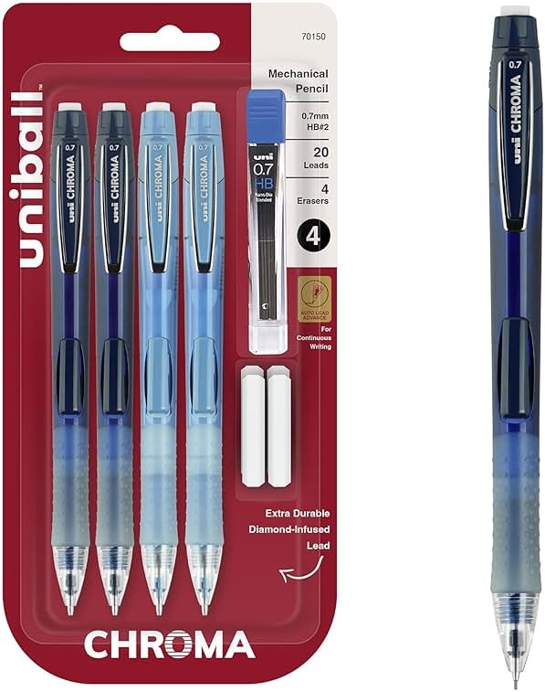 uniball Chroma Mechanical Pencil Starter Kit, 0.7mm, HB #2, Assorted Barrels, 4 Pack - Product Image