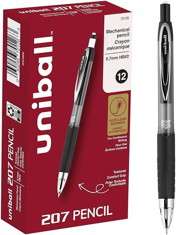 uniball 207 Mechanical Pencil, 0.7 Mm, Hb (#2), Black Lead, Black Barrel, Dozen - Image 1