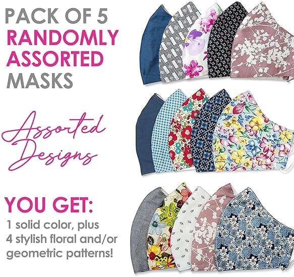 HOPE LOVE SHINE Face Mask Adjustable Filter Pocket Reusable Breathable Washable Cloth Mask Face Masks for Women Men - 5 Pack - Image 2