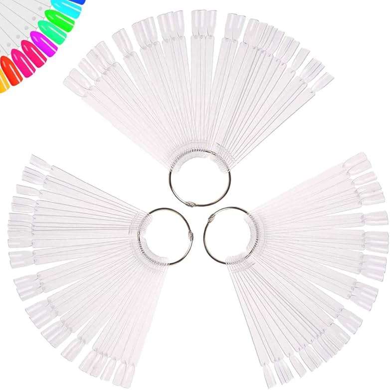 150 Pcs Clear Nail Swatch Sticks with Ring, Fan Shape Nail Art Polish Display Tips, False Nail Sample Sticks, Nail Practice Color Display, Transparent Polish Board for Nails - Image 1