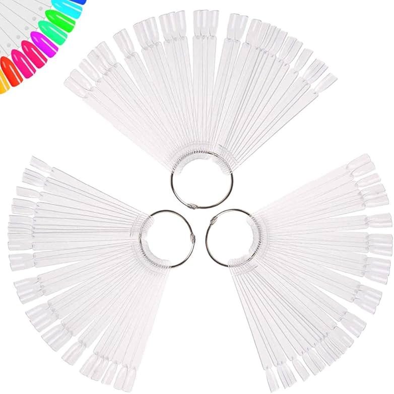 150 Pcs Clear Nail Swatch Sticks with Ring, Fan Shape Nail Art Polish Display Tips, False Nail Sample Sticks, Nail Practice Color Display, Transparent Polish Board for Nails - Product Image