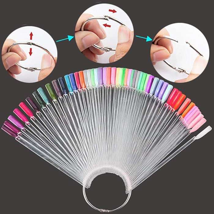 150 Pcs Clear Nail Swatch Sticks with Ring, Fan Shape Nail Art Polish Display Tips, False Nail Sample Sticks, Nail Practice Color Display, Transparent Polish Board for Nails - Image 3