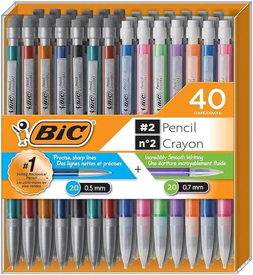 Bic Mechanical Pencil #2 EXTRA SMOOTH, 40 Pack Of Twenty 0.5mm, and Twenty 0.7 mm - Assorted Colored Barrels - Variety Pack of Bic Lead Pencils - Image 1
