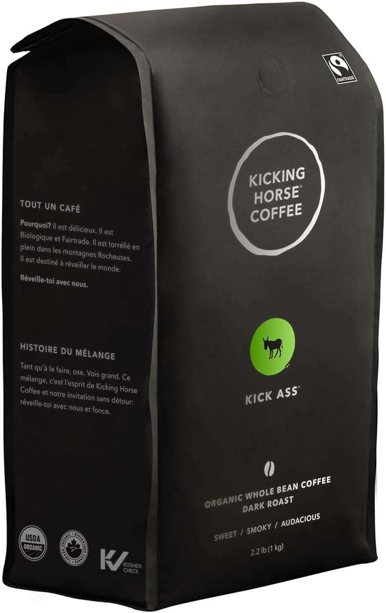 Kicking Horse Coffee Kick Ass, Dark Roast, Whole Bean, Certified Organic, Fairtrade, Kosher, Black, 1 Kg, Pack of 6 - Image 1