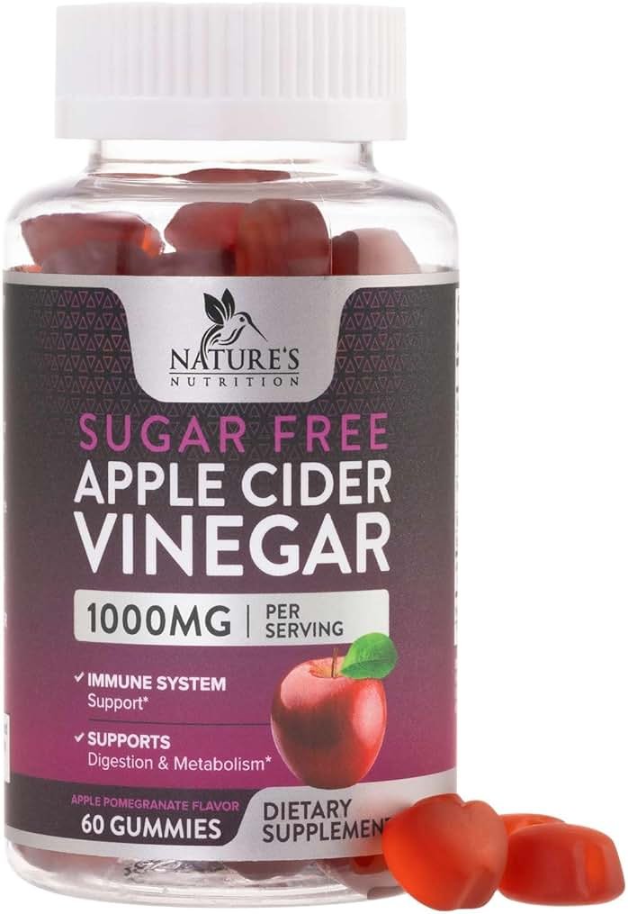 Apple Cider Vinegar Gummies for Weight Loss - Sugar Free - Max Strength ACV Gummy with Vitamin B12 & The Mother - Metabolism & Energy Support - Vegan Apple Cider Vinegar Gummy Supplement - 60 Gummies - Product Image