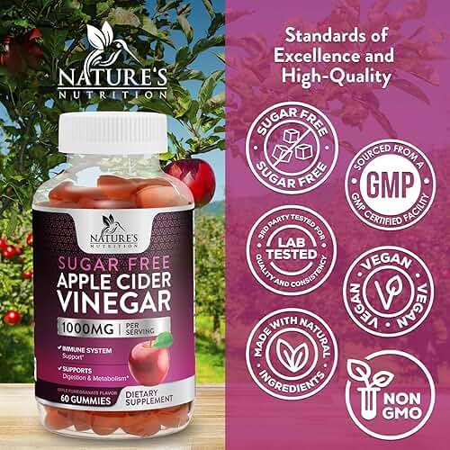 Apple Cider Vinegar Gummies for Weight Loss - Sugar Free - Max Strength ACV Gummy with Vitamin B12 & The Mother - Metabolism & Energy Support - Vegan Apple Cider Vinegar Gummy Supplement - 60 Gummies - Image 4