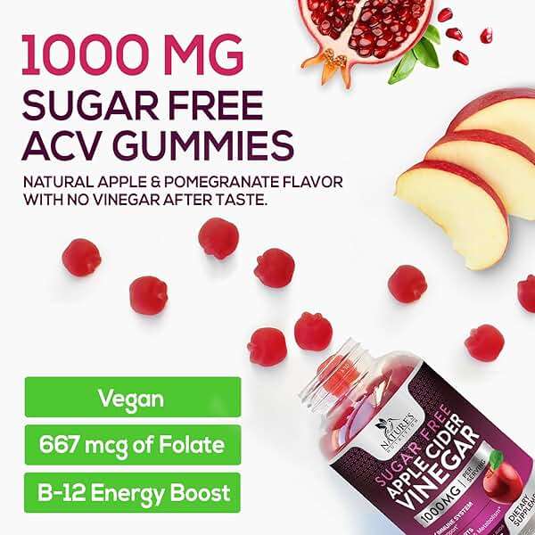 Apple Cider Vinegar Gummies for Weight Loss - Sugar Free - Max Strength ACV Gummy with Vitamin B12 & The Mother - Metabolism & Energy Support - Vegan Apple Cider Vinegar Gummy Supplement - 60 Gummies - Image 6