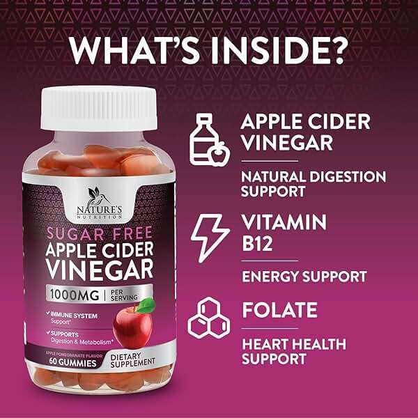 Apple Cider Vinegar Gummies for Weight Loss - Sugar Free - Max Strength ACV Gummy with Vitamin B12 & The Mother - Metabolism & Energy Support - Vegan Apple Cider Vinegar Gummy Supplement - 60 Gummies - Image 7