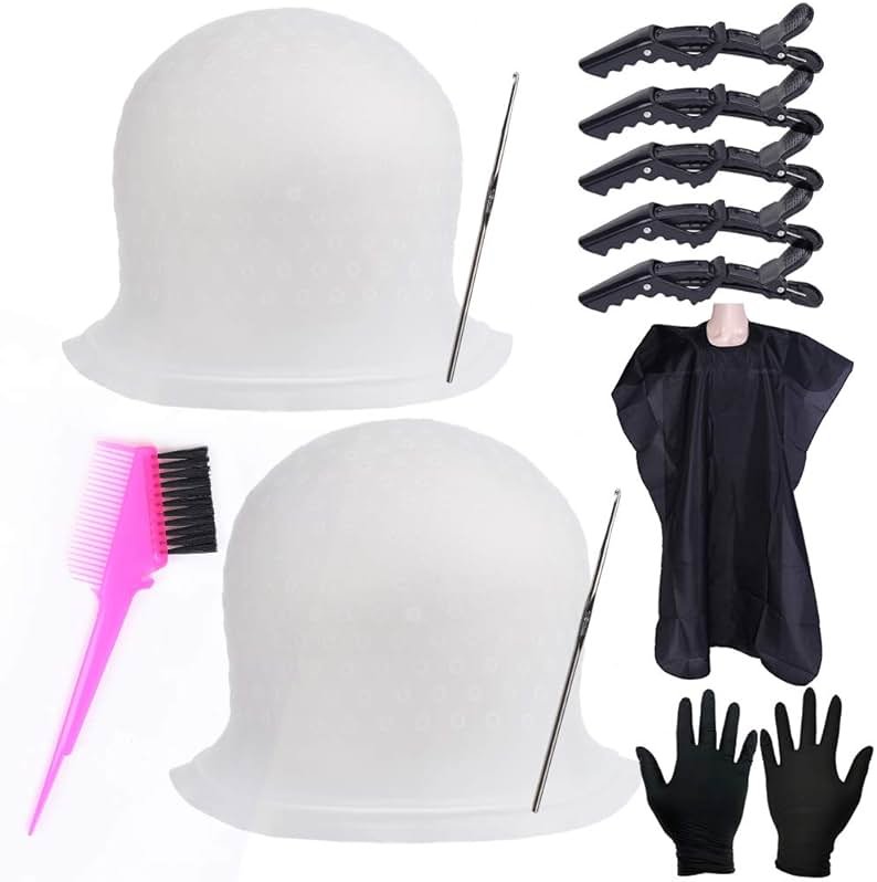 Silicone Highlight Caps Set for Color Hair 2 PCS Professional Reusable Highlighting Caps with Hooks & Salon Hairdressing Dyeing Staining Tools for Women Men - Product Image