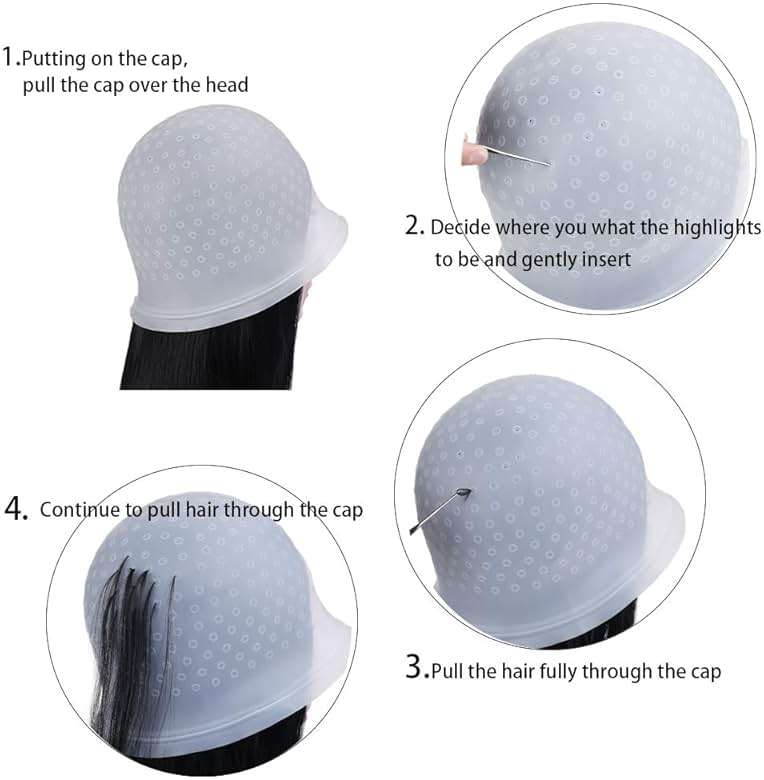 Silicone Highlight Caps Set for Color Hair 2 PCS Professional Reusable Highlighting Caps with Hooks & Salon Hairdressing Dyeing Staining Tools for Women Men - Image 3
