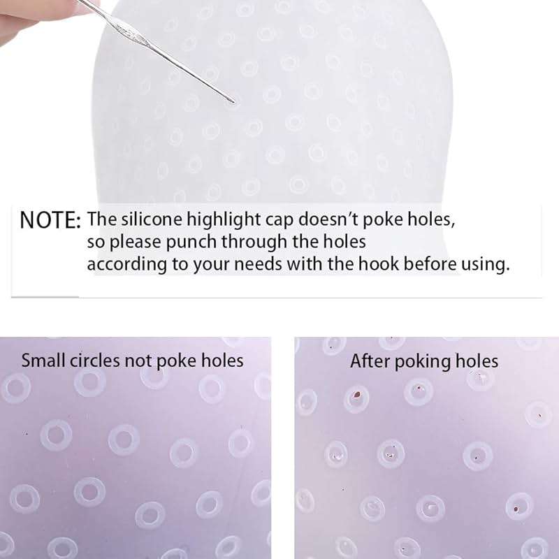 Silicone Highlight Caps Set for Color Hair 2 PCS Professional Reusable Highlighting Caps with Hooks & Salon Hairdressing Dyeing Staining Tools for Women Men - Image 4