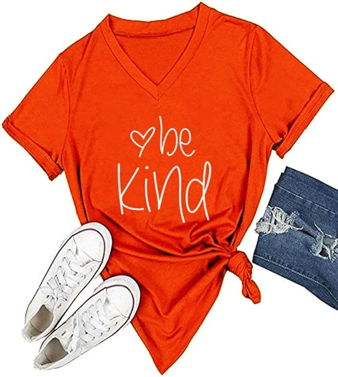 DANVOUY Womens T Shirt Casual Cotton Short Sleeve V-Neck Graphic T-Shirt Tops Tees - Product Image
