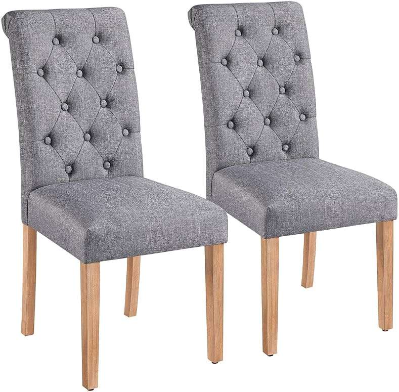 Yaheetech Upholstered Dining Chairs Set of 2, Button Tufted High Back Parsons Chair with Solid Wood Legs, Modern Fabric Kitchen Side Chair, Dark Gray - Image 1
