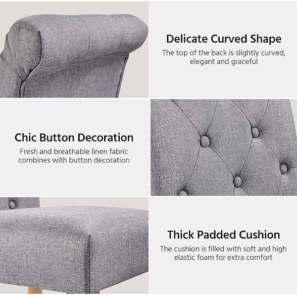 Yaheetech Upholstered Dining Chairs Set of 2, Button Tufted High Back Parsons Chair with Solid Wood Legs, Modern Fabric Kitchen Side Chair, Dark Gray - Image 7