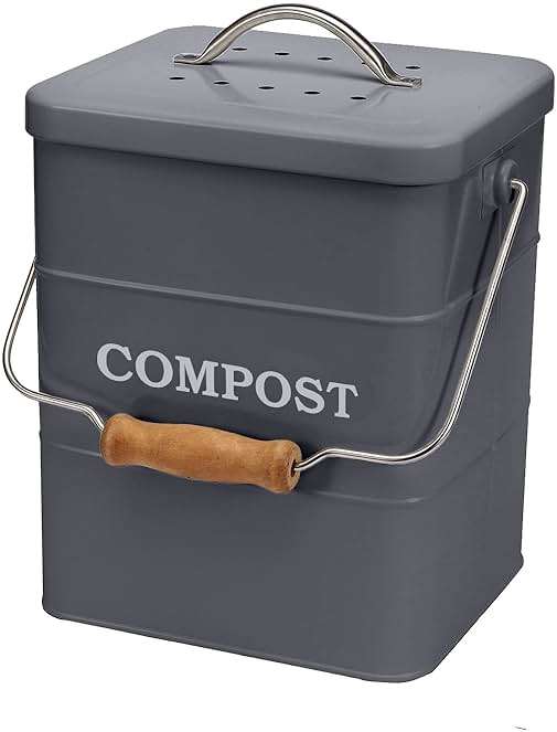 ayacatz Stainless Steel Compost Bin, 1 Gallon, Kitchen Countertop Compost Bin, Includes Charcoal Filter, Compost Bucket Kitchen Pail Compost with Lid, Gray - Image 1