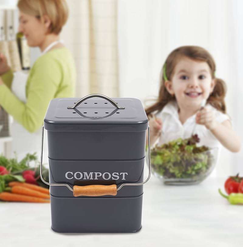 ayacatz Stainless Steel Compost Bin, 1 Gallon, Kitchen Countertop Compost Bin, Includes Charcoal Filter, Compost Bucket Kitchen Pail Compost with Lid, Gray - Image 4