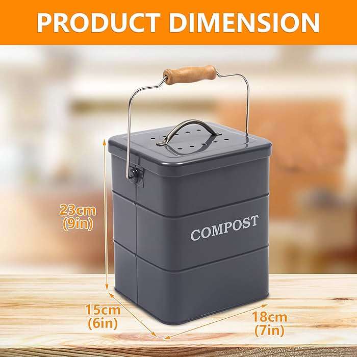 ayacatz Stainless Steel Compost Bin, 1 Gallon, Kitchen Countertop Compost Bin, Includes Charcoal Filter, Compost Bucket Kitchen Pail Compost with Lid, Gray - Image 7