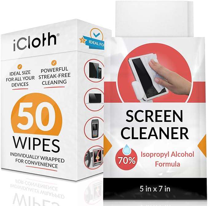 iCloth 70% Isopropyl Alcohol Large Screen and Electronics Wipes, Lint-Free, Streak-Free, Fast-Drying, Removes Dust and Fingerprints (50 Wipes) - Image 1