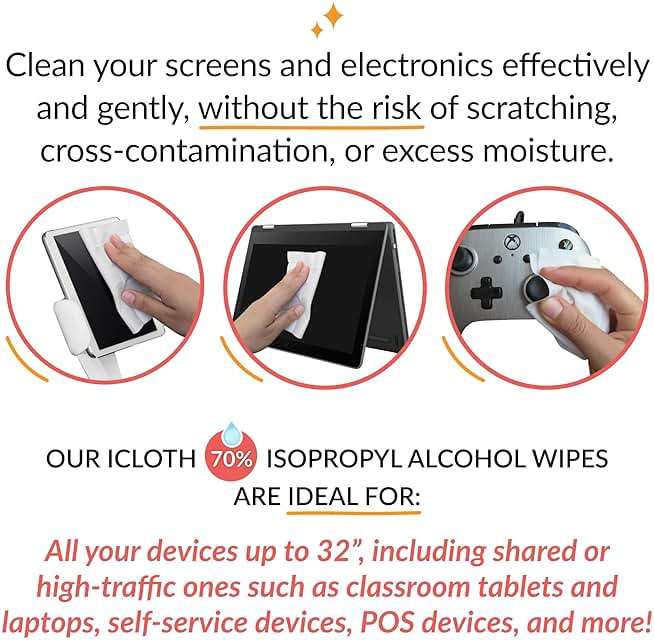 iCloth 70% Isopropyl Alcohol Large Screen and Electronics Wipes, Lint-Free, Streak-Free, Fast-Drying, Removes Dust and Fingerprints (50 Wipes) - Image 2
