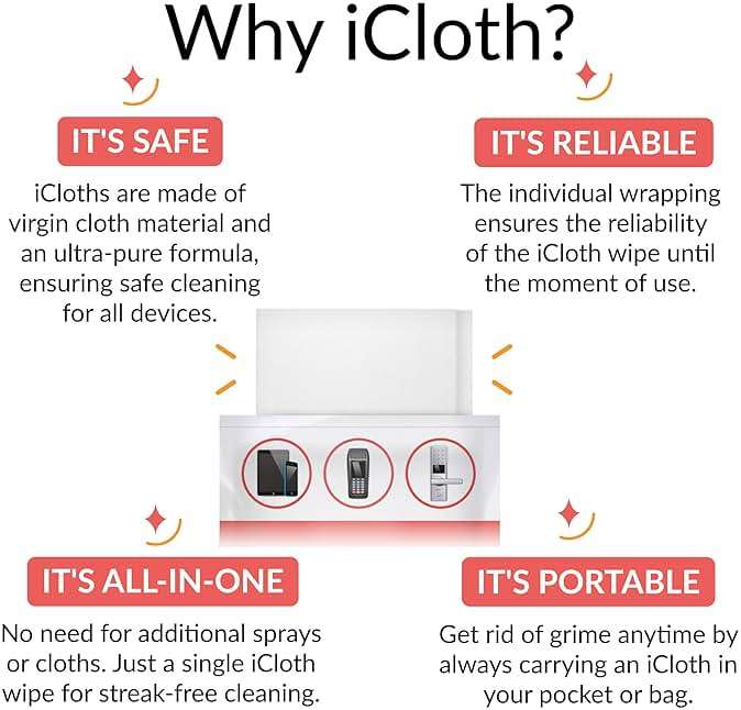 iCloth 70% Isopropyl Alcohol Large Screen and Electronics Wipes, Lint-Free, Streak-Free, Fast-Drying, Removes Dust and Fingerprints (50 Wipes) - Image 3