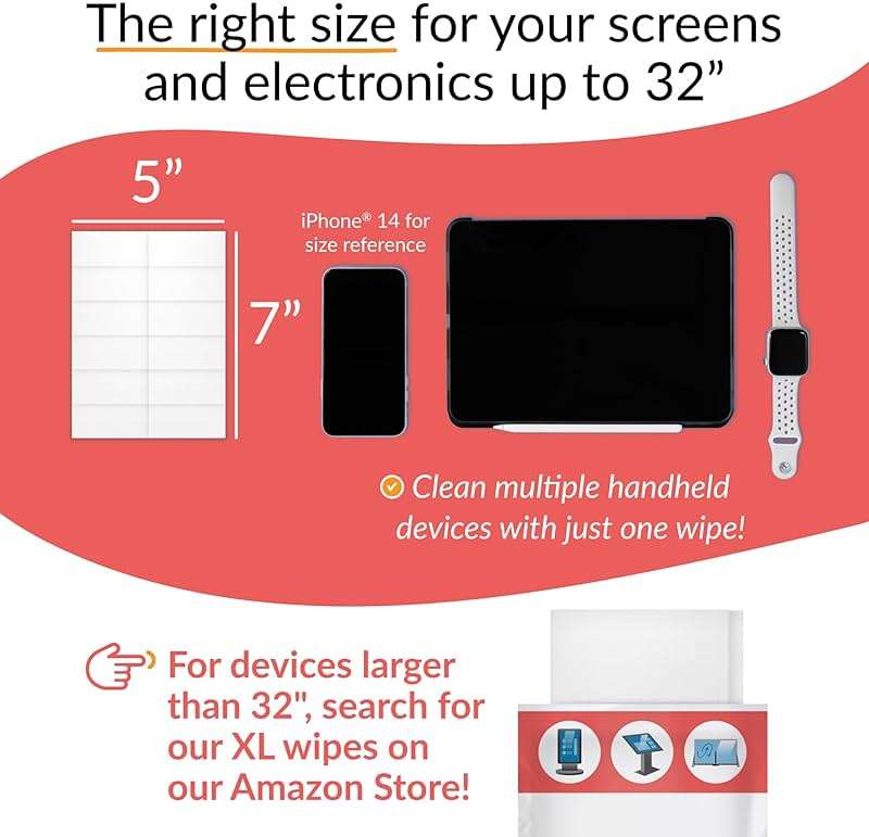 iCloth 70% Isopropyl Alcohol Large Screen and Electronics Wipes, Lint-Free, Streak-Free, Fast-Drying, Removes Dust and Fingerprints (50 Wipes) - Image 5