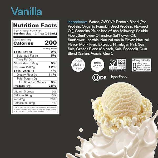 OWYN Only What You Need Pro Elite Vanilla Flavored Protein Shake, 32g Protein, 0g Sugar, High Protein, Dairy Free, Gluten Free, Plant Based Protein Drink, 12 Count - Image 2