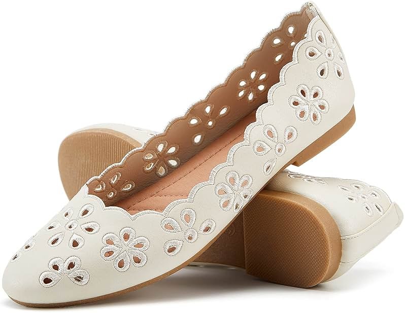 FRACORA Women's Ballet Flats Black PU Leather Dress Shoes Comfortable Round Toe Slip on Flats with Breathable Eyelets - Product Image