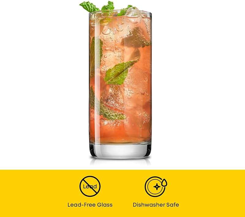 JoyJolt Faye 13oz Highball Glasses, 6pc Tall Glass Sets. Lead-Free Crystal Drinking Glasses. Water Glasses, Mojito Glass Cups, Tom Collins Bar Glassware, and Mixed Drink Cocktail Glass Set - Image 5