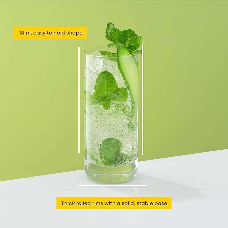JoyJolt Faye 13oz Highball Glasses, 6pc Tall Glass Sets. Lead-Free Crystal Drinking Glasses. Water Glasses, Mojito Glass Cups, Tom Collins Bar Glassware, and Mixed Drink Cocktail Glass Set - Image 6