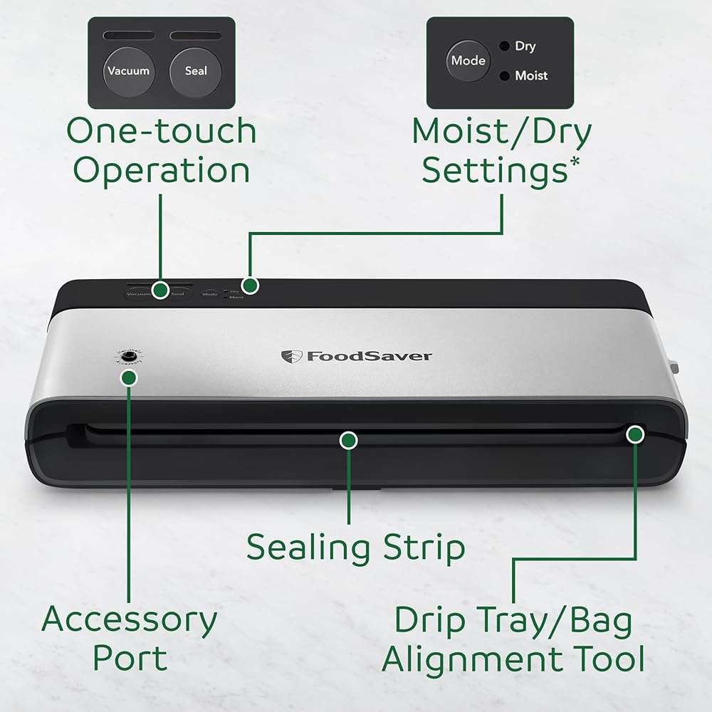 FoodSaver PowerVac Compact Vacuum Sealing Machine Stainless Steel & Black Vertical Storage VS0150 | Preserves freshness reduces bag waste for both dry and wet food - Image 5