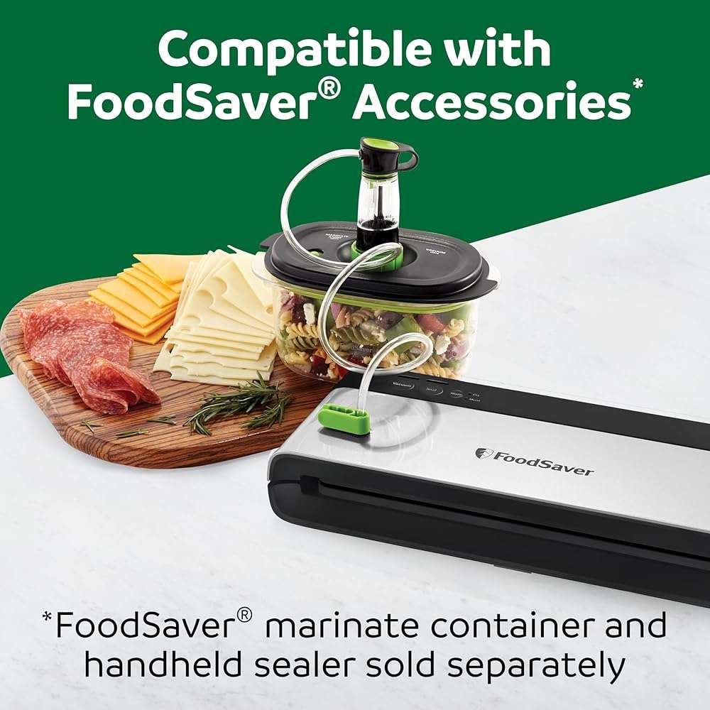 FoodSaver PowerVac Compact Vacuum Sealing Machine Stainless Steel & Black Vertical Storage VS0150 | Preserves freshness reduces bag waste for both dry and wet food - Image 8